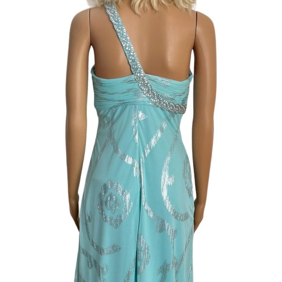 Cache Formal Dress Icy Mint Blue Green Shimmer Beaded Embellished Empire Waist 0 - Picture 6 of 10